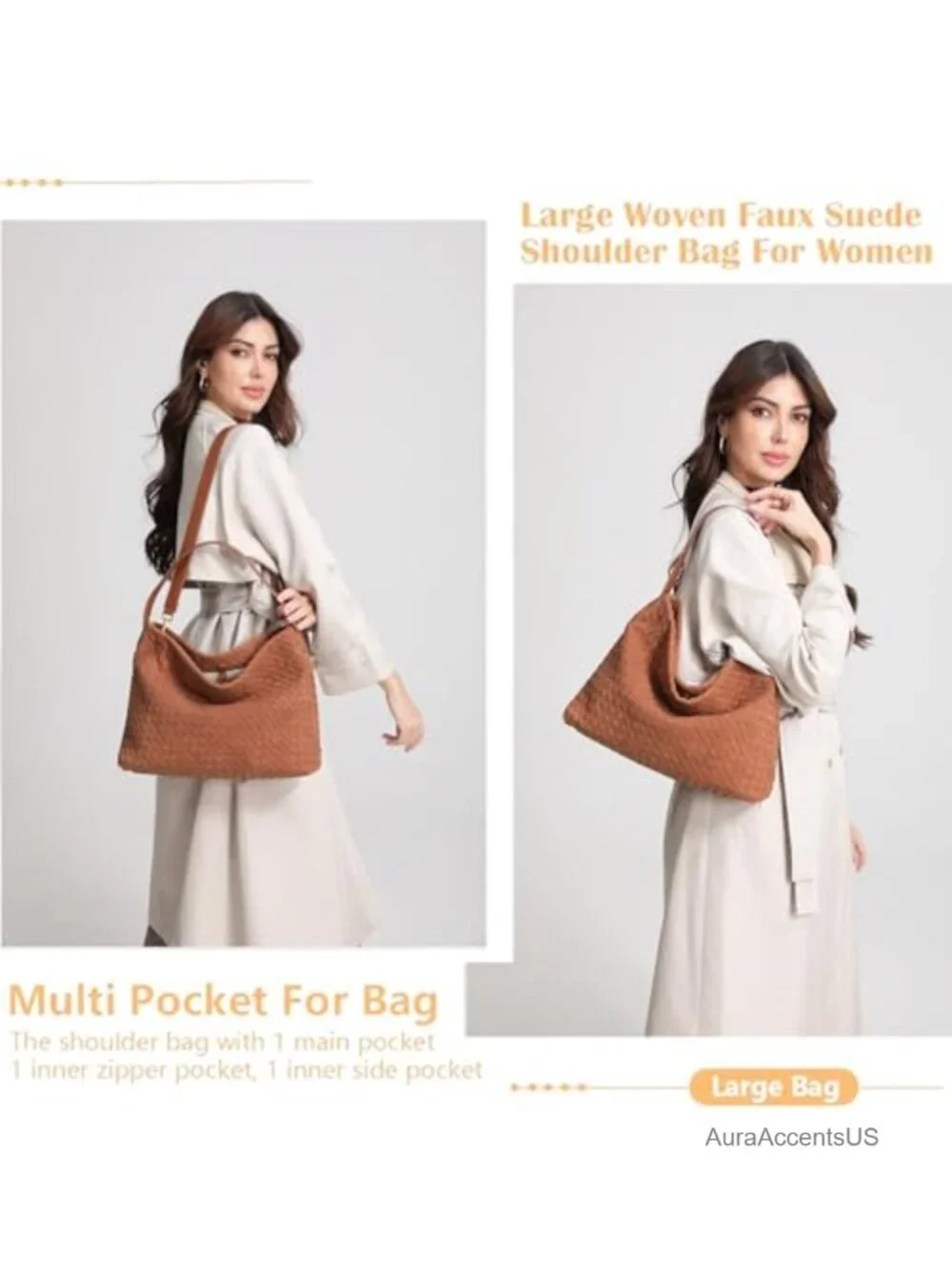 Woven Suede Hobo Bag - Spacious Tote with Detachable Strap